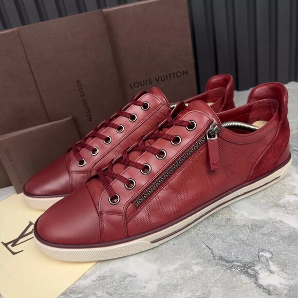 Louis Vuitton Challenge Zip Up Damier Sneakers Red Leather 9.5LV 10.5US 43.5 EUR - Picture 1 of 15